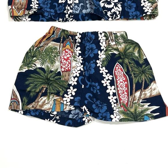 KYS HAWAII Blue Hibiscus Surfboard Palm Tree Print Button Down Shirt & Shorts - Picture 2 of 5
